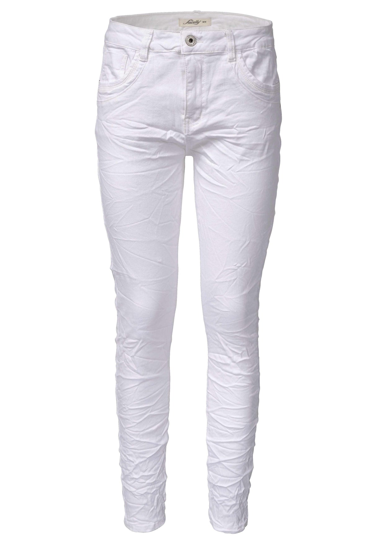 Jewelly Damen Stretch Boyfriend Jeans - Five-Pocket im Crash-Look mit Reißverschluss
