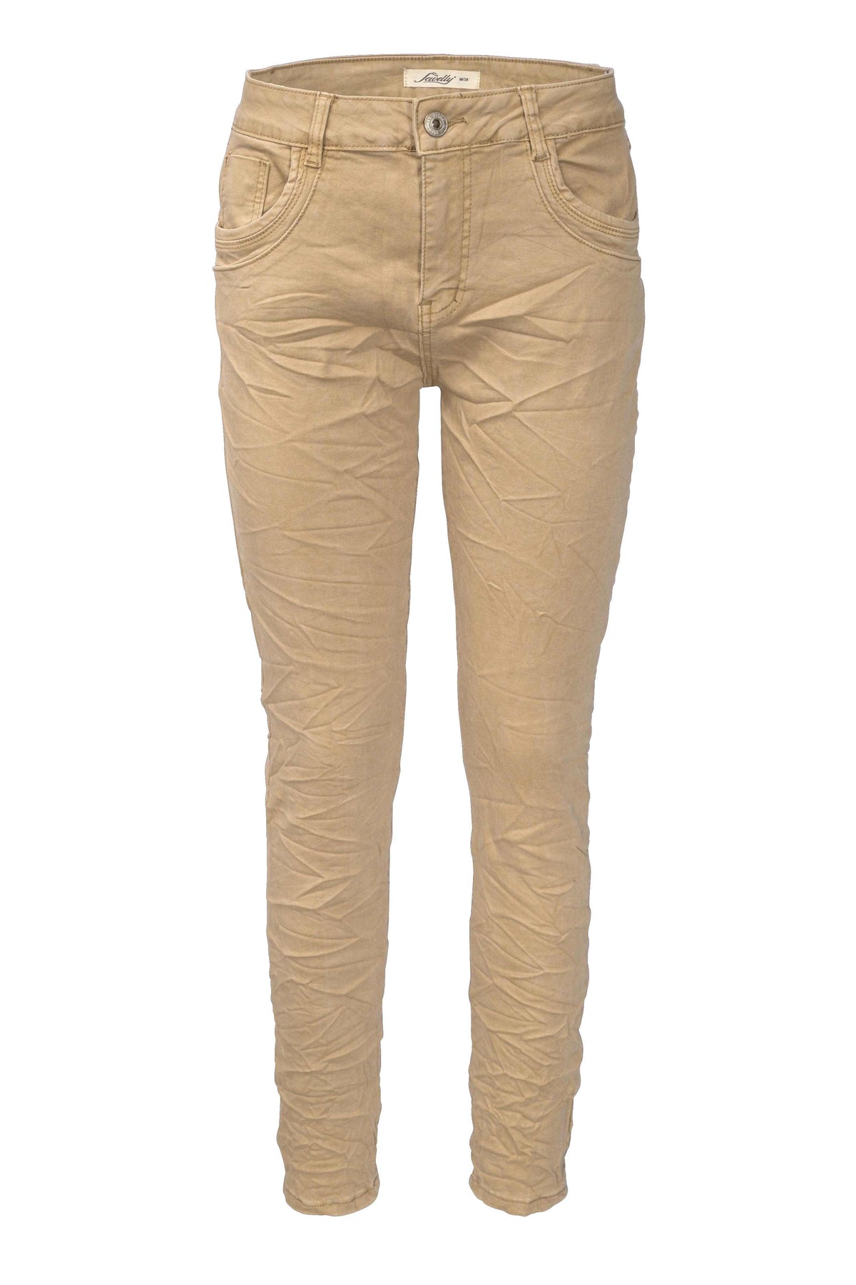 Jewelly Damen Stretch Boyfriend Jeans - Five-Pocket im Crash-Look mit Reißverschluss