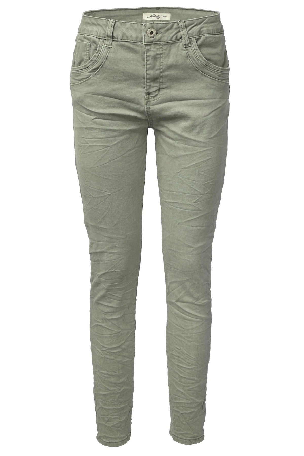 Jewelly Damen Stretch Boyfriend Jeans - Five-Pocket im Crash-Look mit Reißverschluss