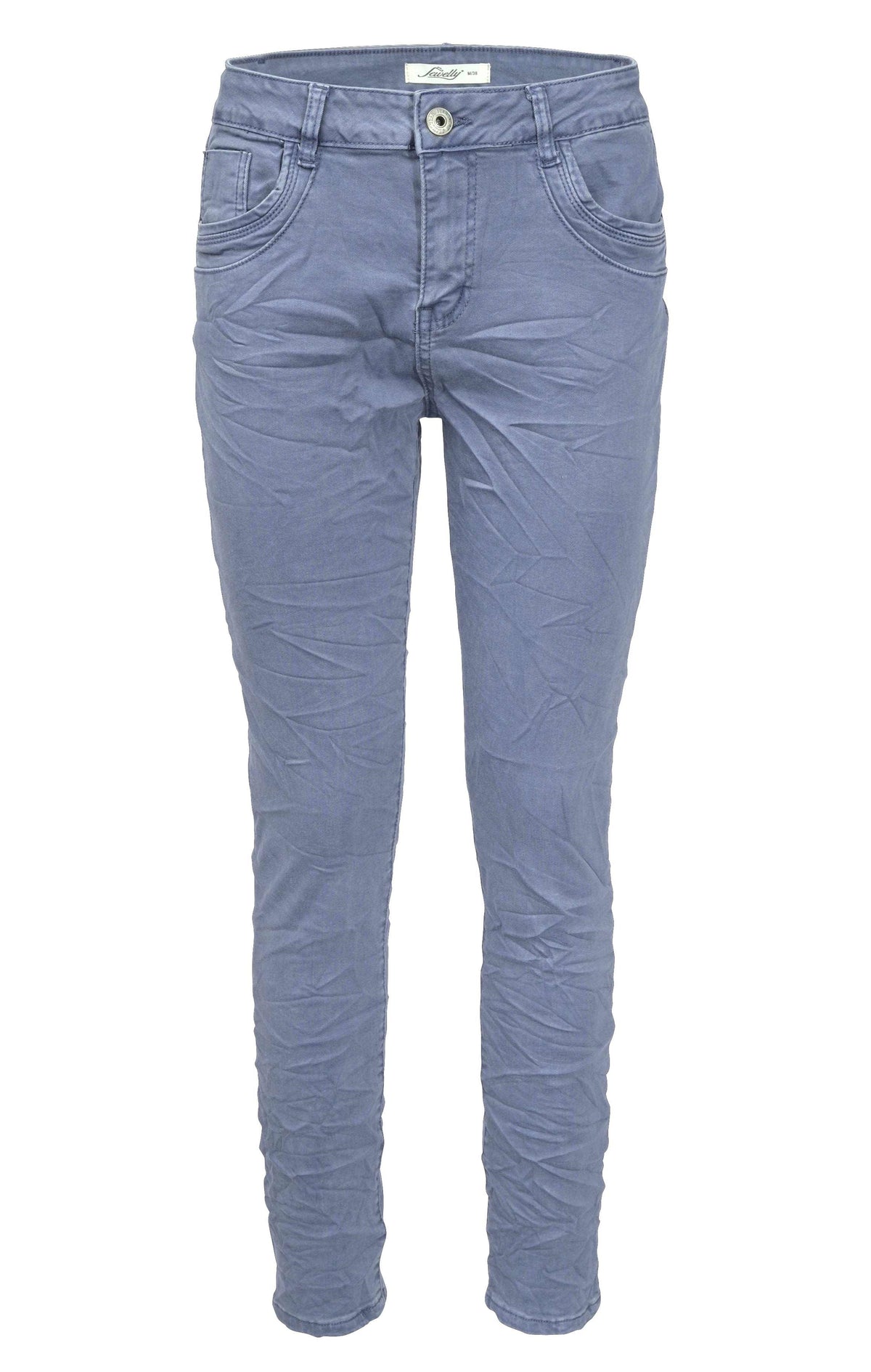 Jewelly Damen Stretch Boyfriend Jeans - Five-Pocket im Crash-Look mit Reißverschluss