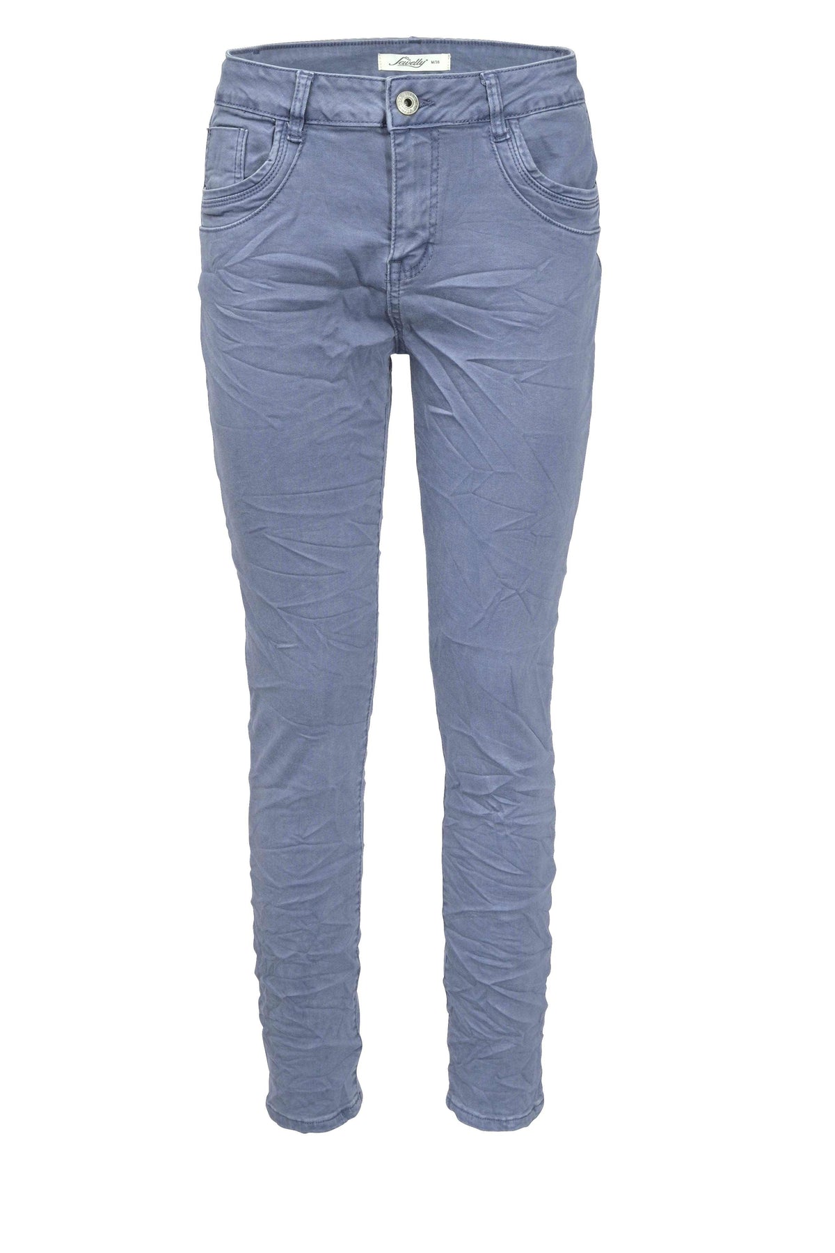 Jewelly Damen Stretch Boyfriend Jeans - Five-Pocket im Crash-Look mit Reißverschluss