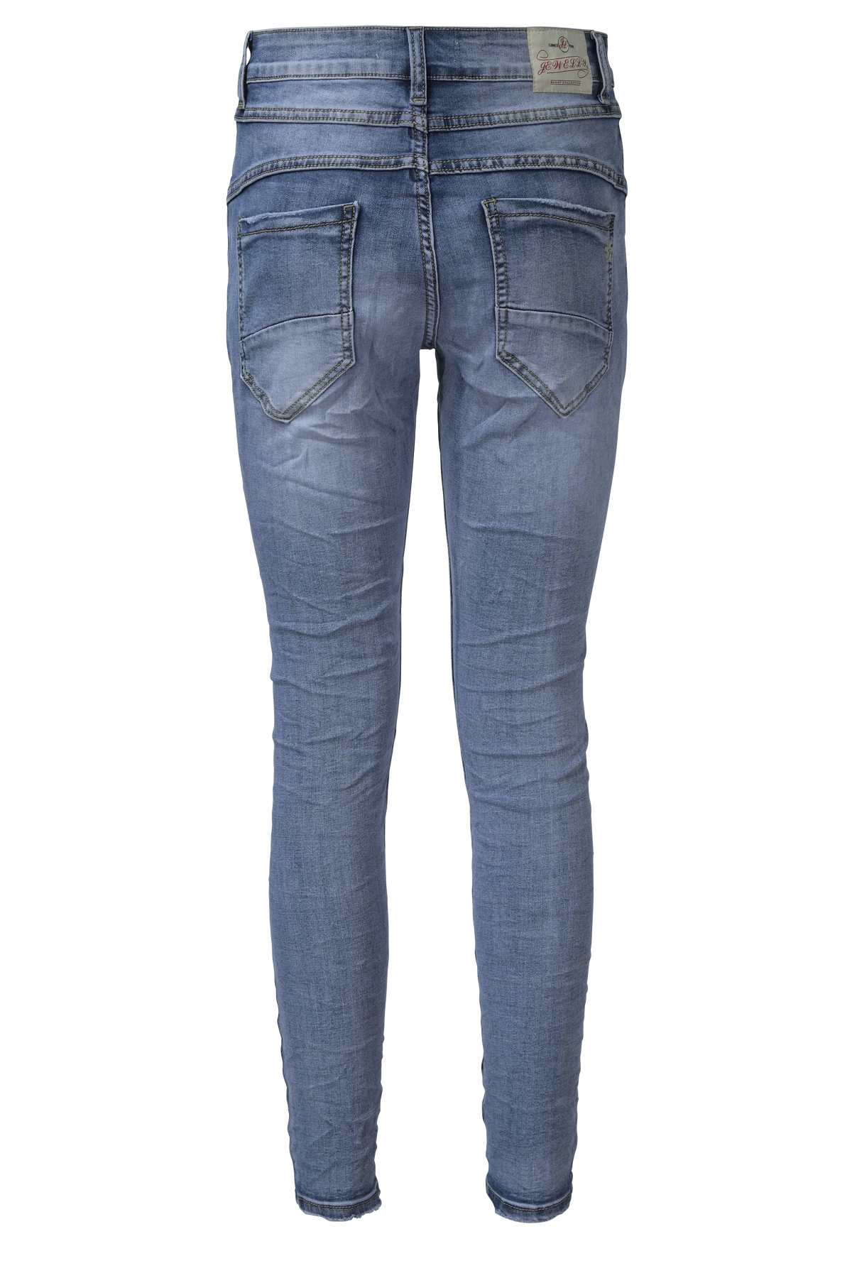 Jewelly Damen Stretch Jeans Five-Pocket im Crash-Look | Boyfriend Hose mit sichtbarer Knopfleiste