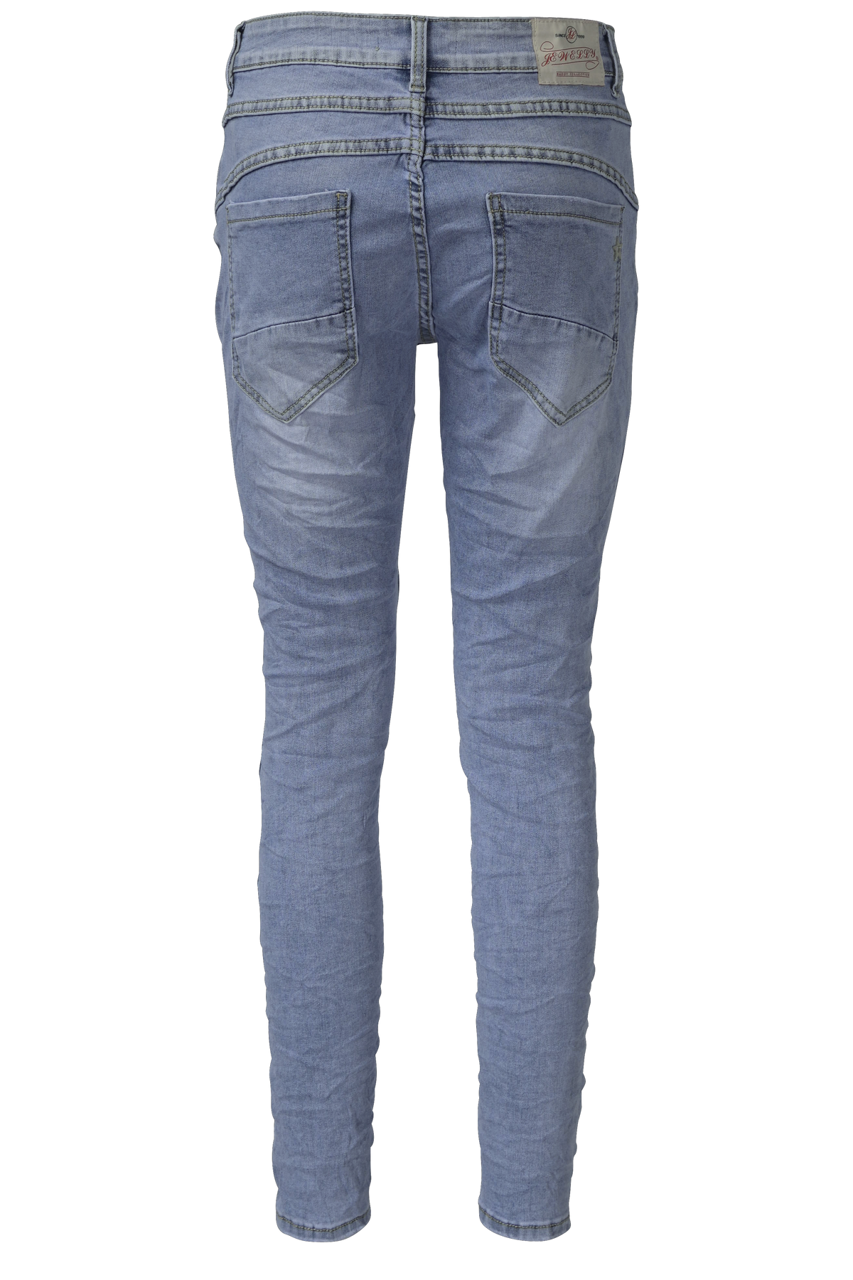Jewelly Damen Stretch Jeans Five-Pocket im Crash-Look | Boyfriend Hose mit sichtbarer Knopfleiste