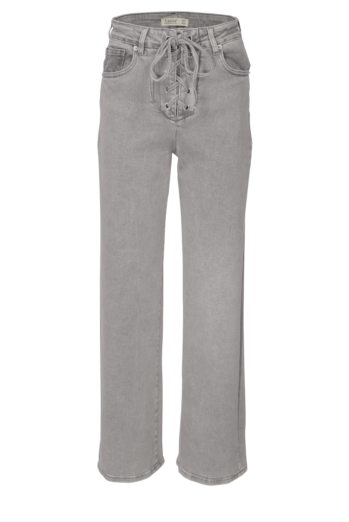 Grey Straight-Leg Jeans mit Schnürung – High Waist Fit