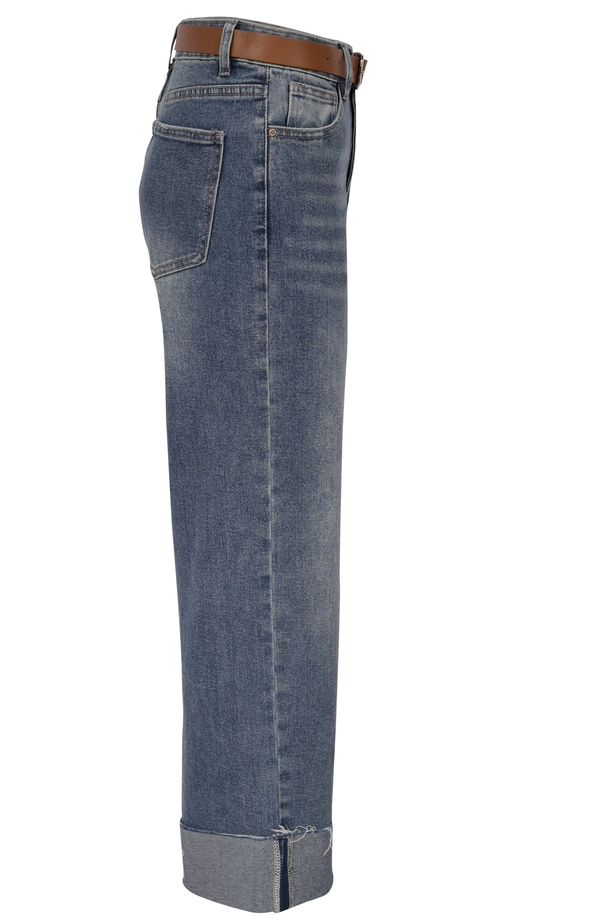 Blue Straight-Leg Jeans mit Umschlag & Gürtel – High Waist Fit