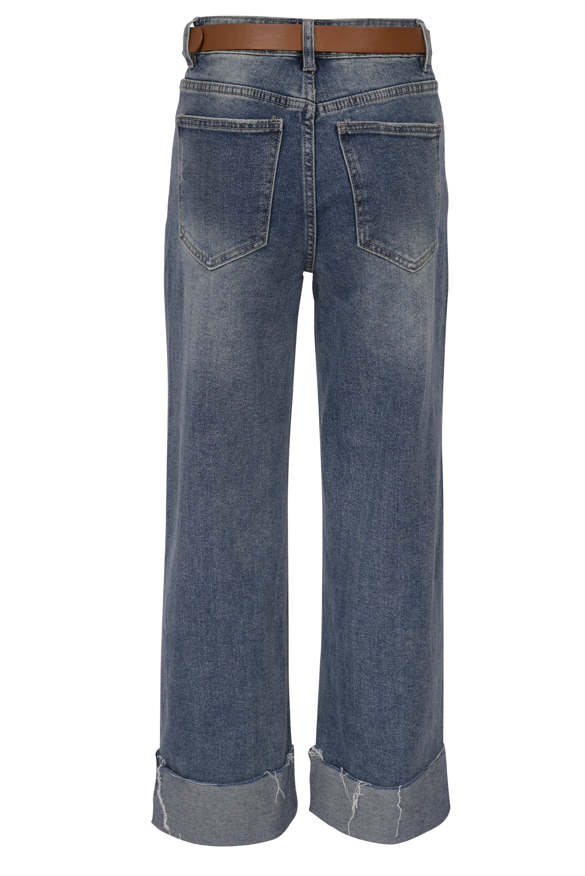 Blue Straight-Leg Jeans mit Umschlag & Gürtel – High Waist Fit