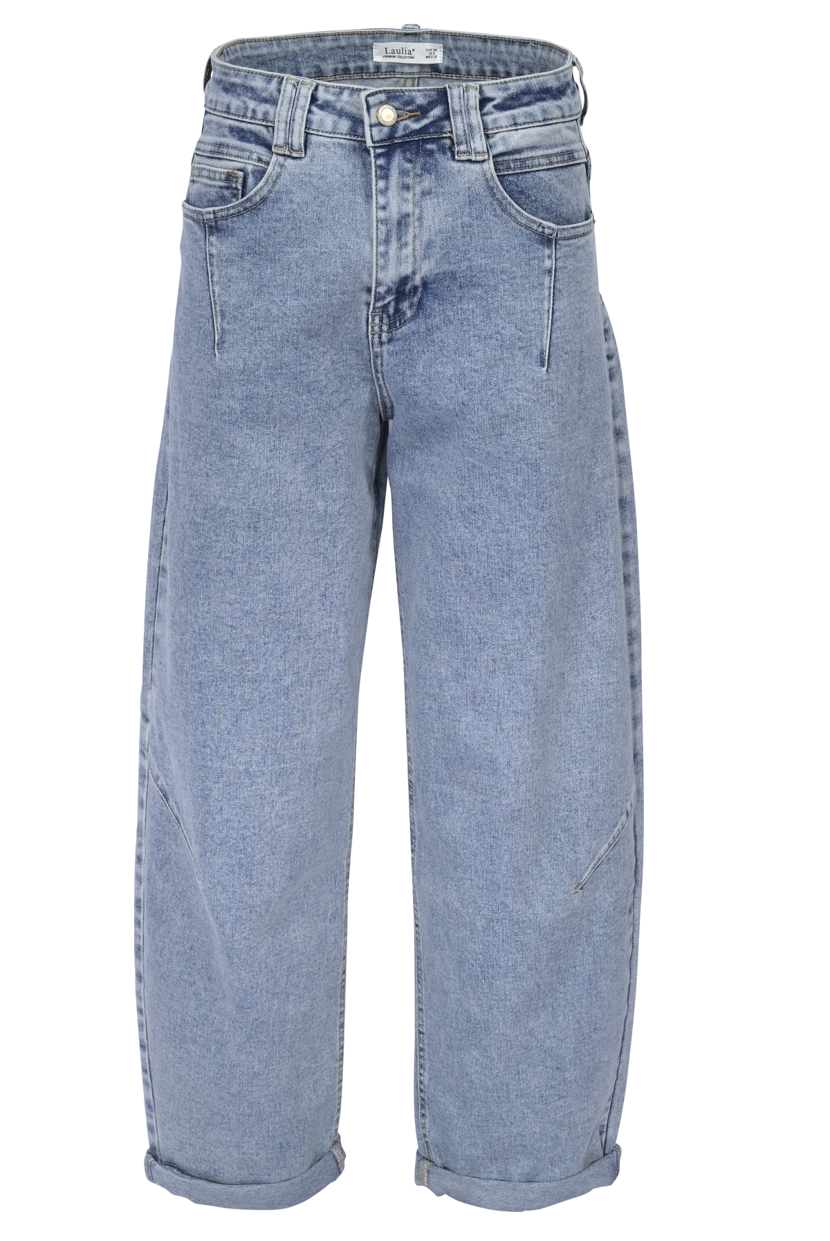 Light Blue Tapered Jeans mit Umschlag – High Waist Fit