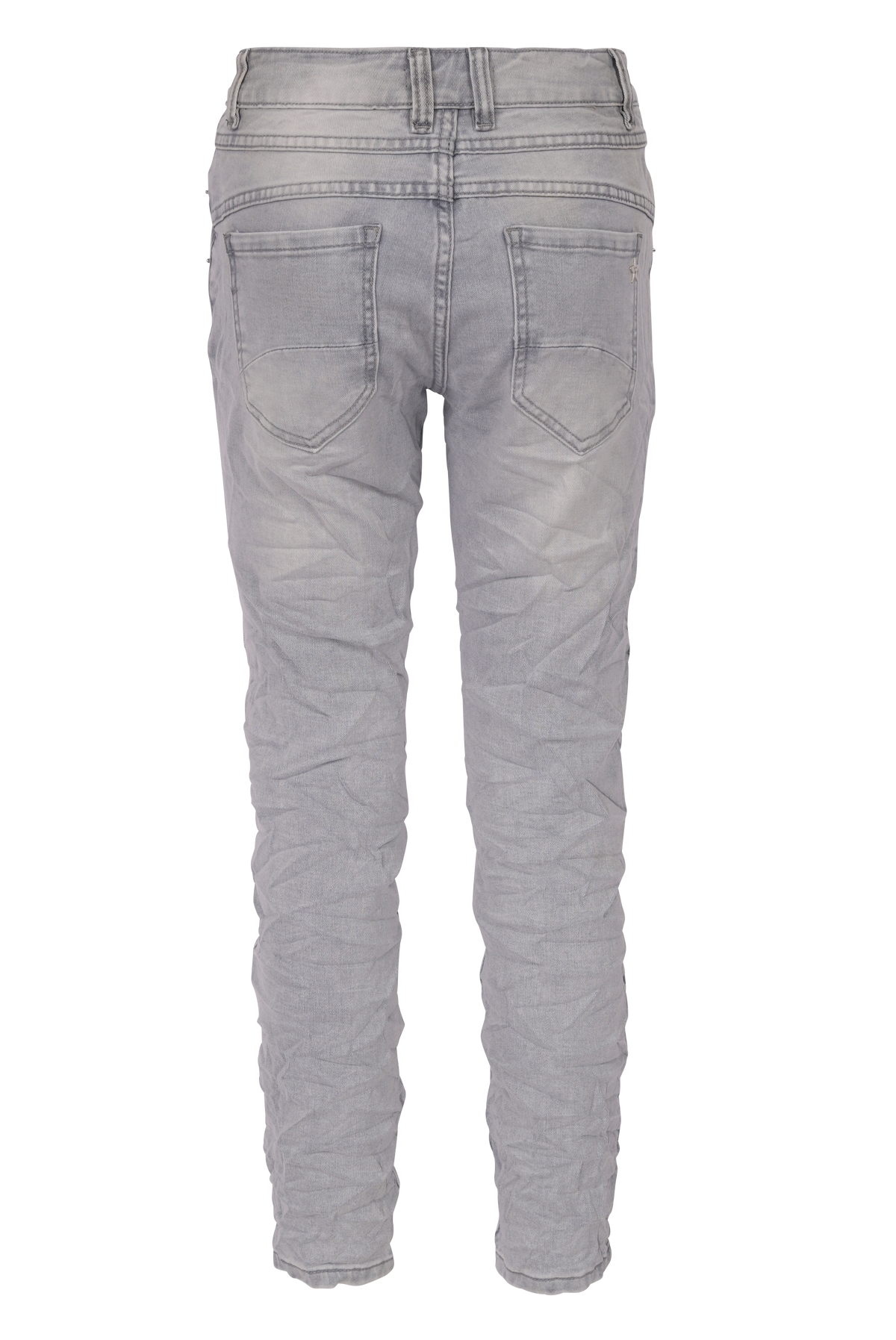 Jewelly Damen Jeans  | Stretch Jeans Five-Pocket im Crash-Look | Boyfriend -Cut - im Crash-Look mit Reißverschluss Grau