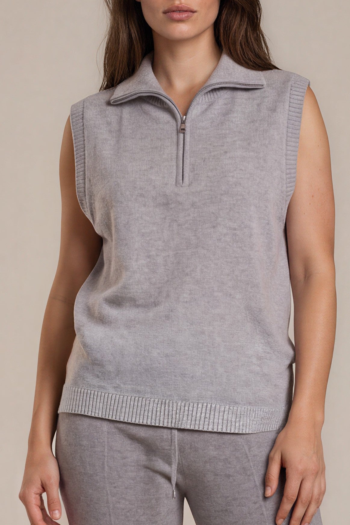 Strickpullover mit Troyerkragen und Reißverschluss