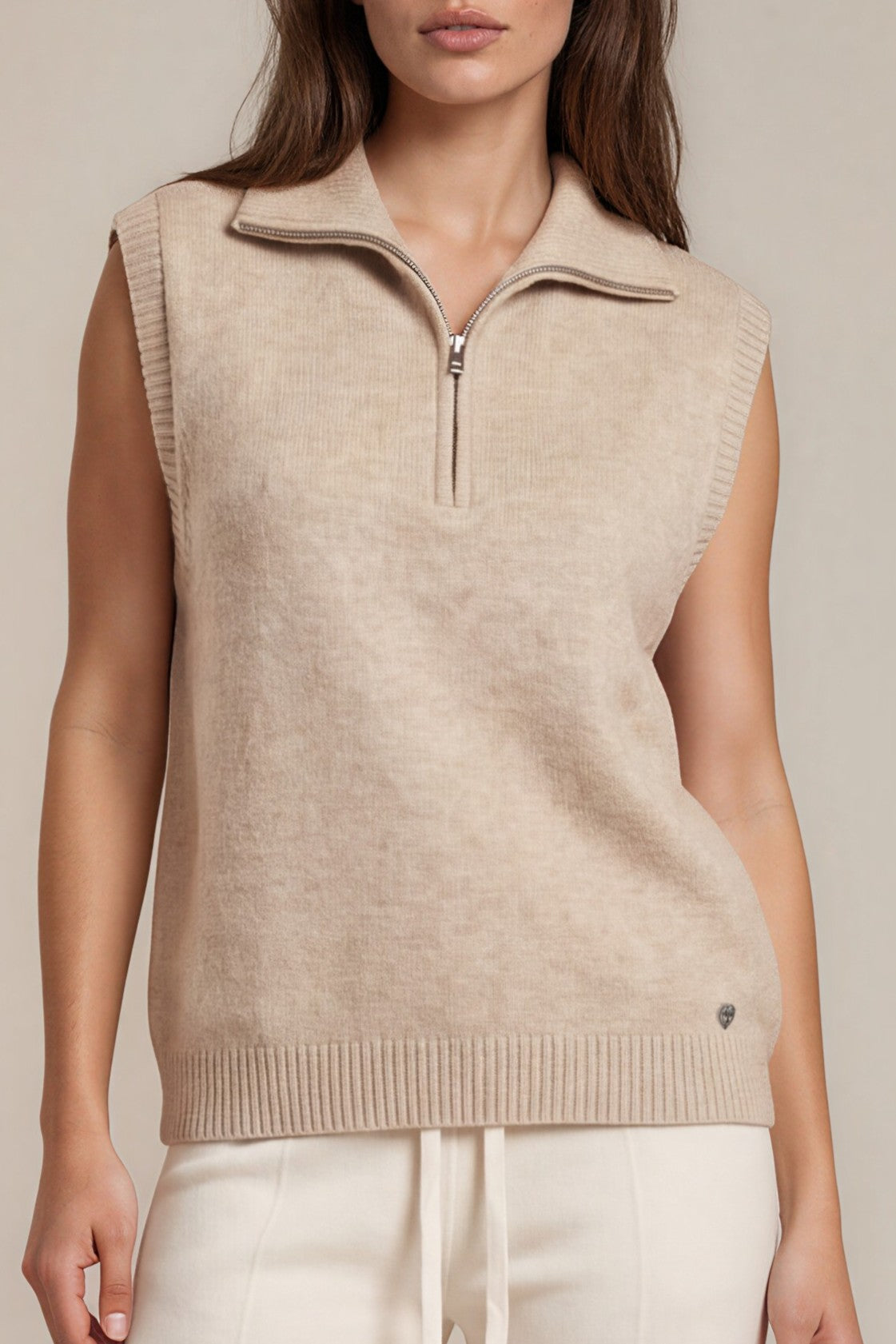 Strickpullover mit Troyerkragen und Reißverschluss