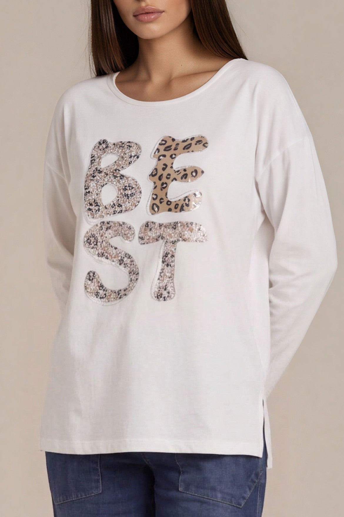 Oversize-Shirt „BEST“ mit Leo-Print und Schmuckdetails