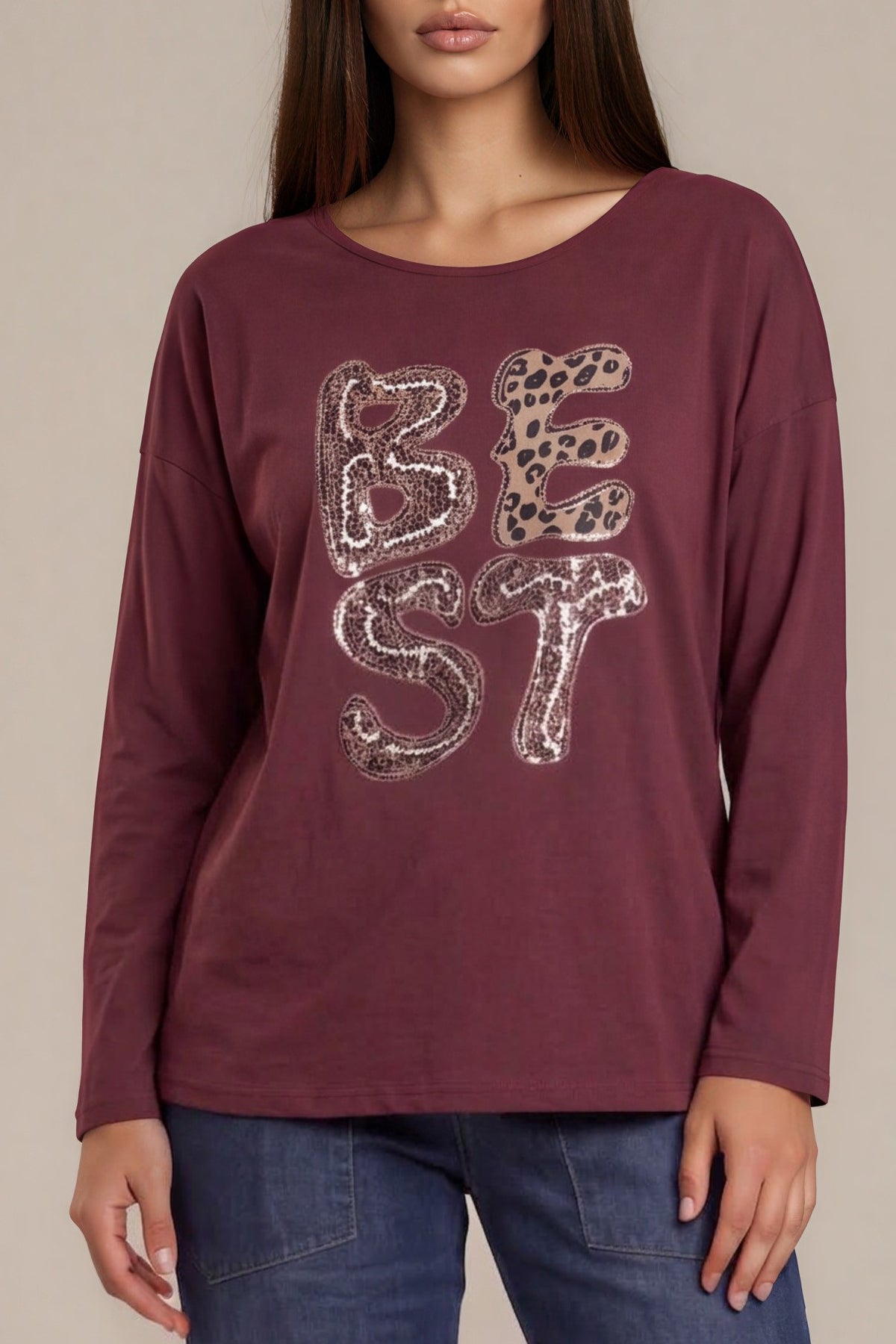 Oversize-Shirt „BEST“ mit Leo-Print und Schmuckdetails