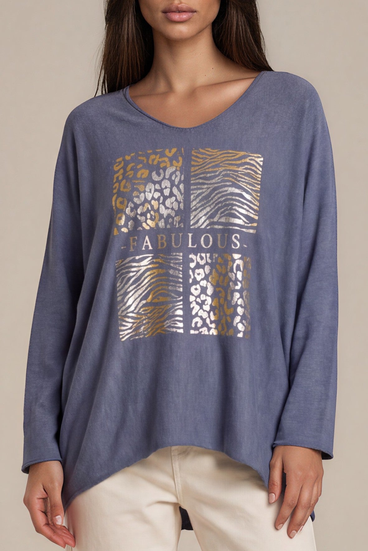 Oversize-Sweatshirt mit „Fabulous“-Goldprint
