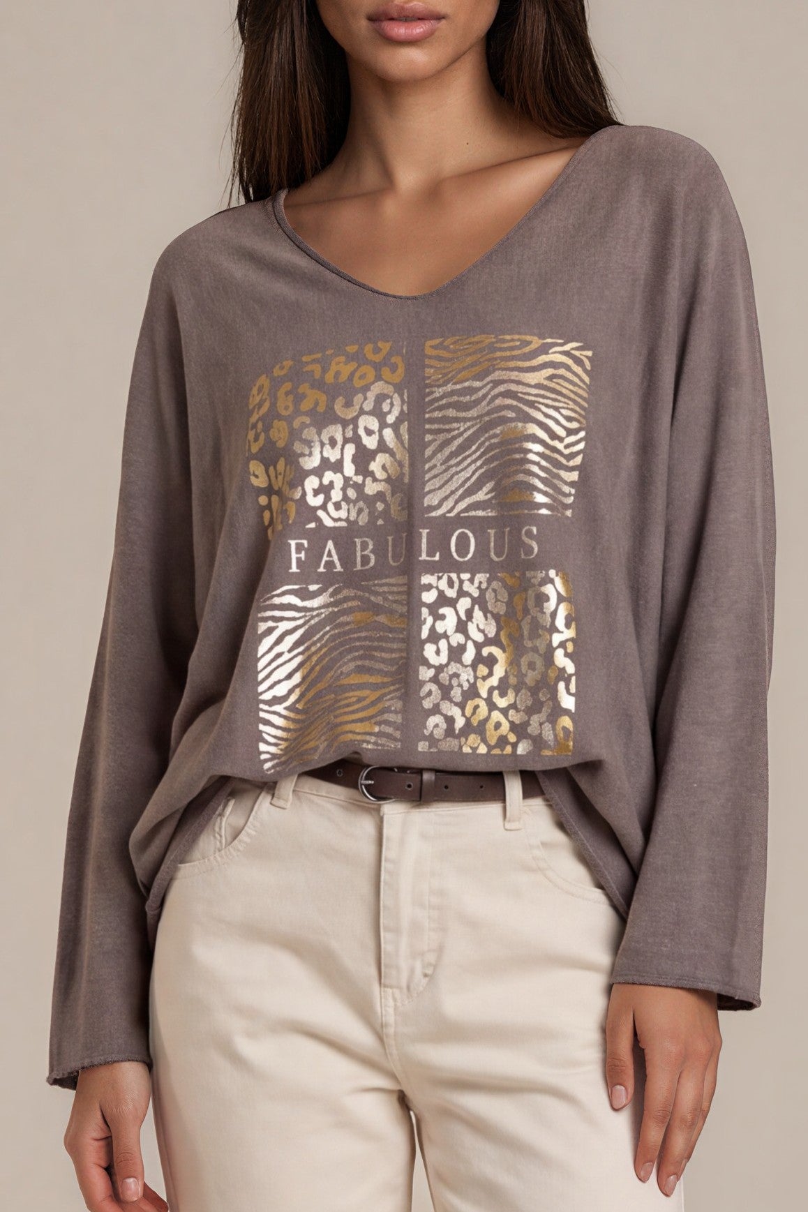 Oversize-Sweatshirt mit „Fabulous“-Goldprint