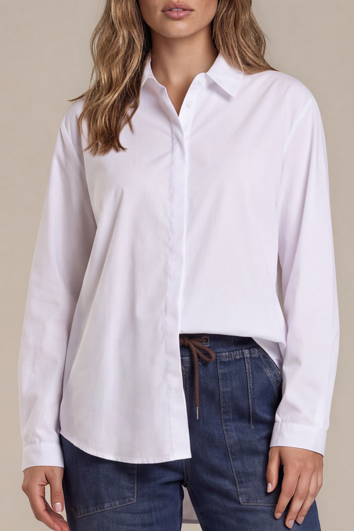 Longbluse mit verdeckter Knopfleiste