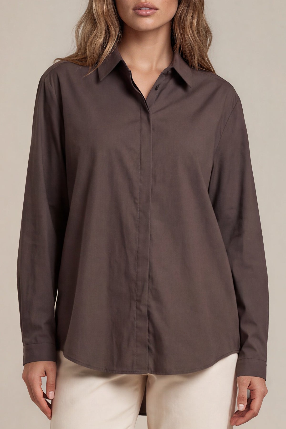 Longbluse mit verdeckter Knopfleiste