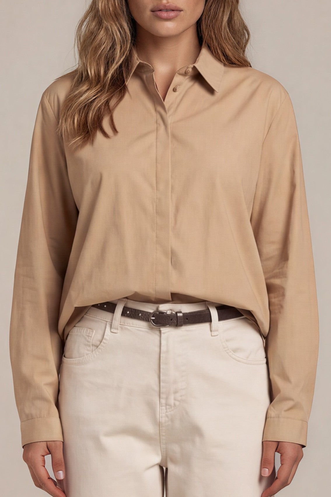 Longbluse mit verdeckter Knopfleiste
