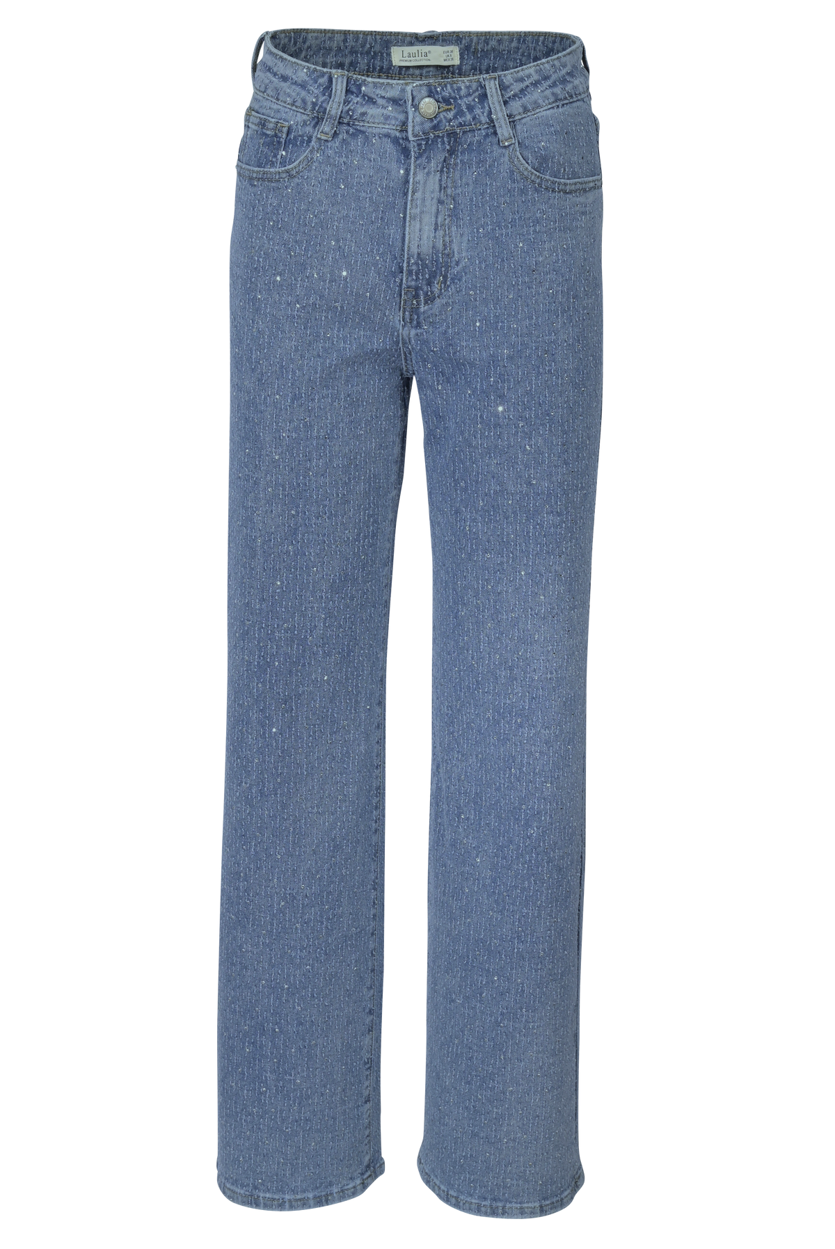 Straight-Leg Jeans mit Strass & Struktur – Medium Blue Wash