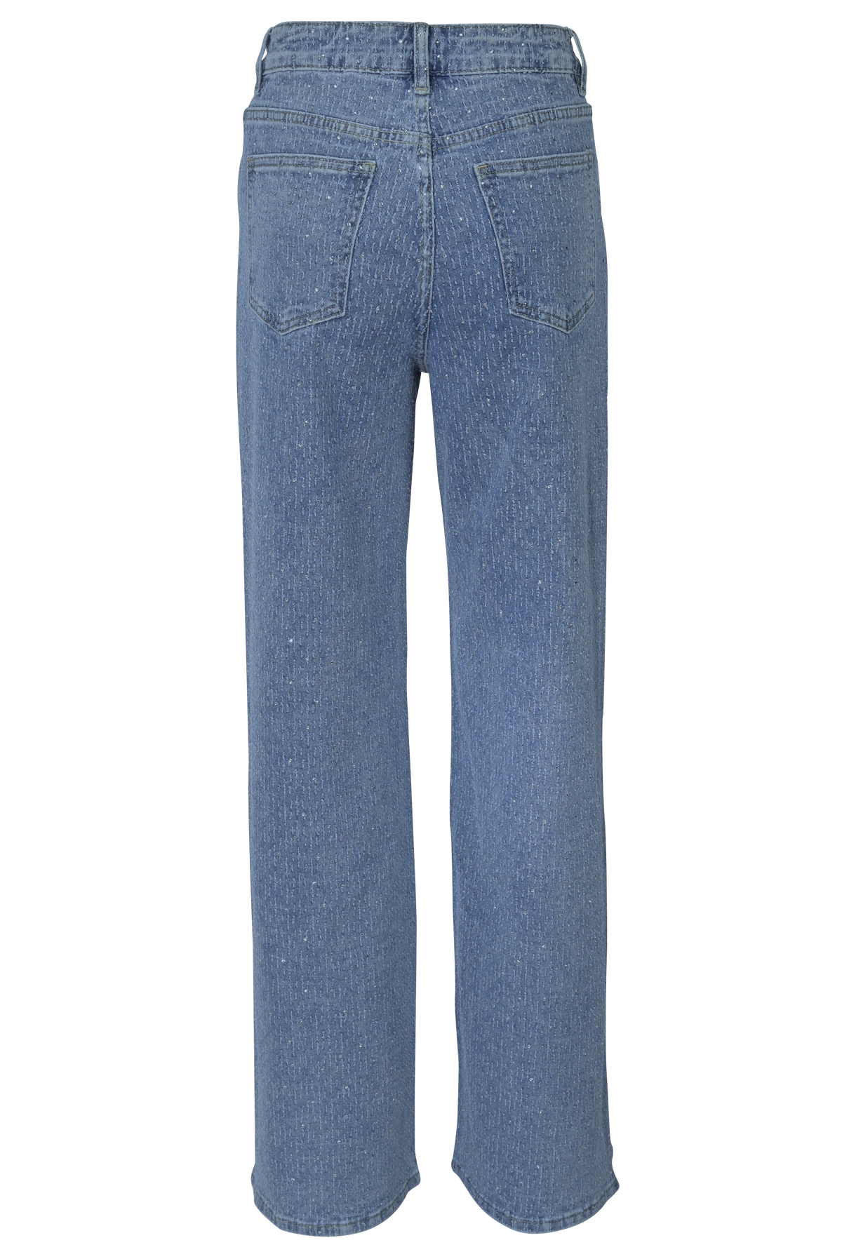 Straight-Leg Jeans mit Strass & Struktur – Medium Blue Wash